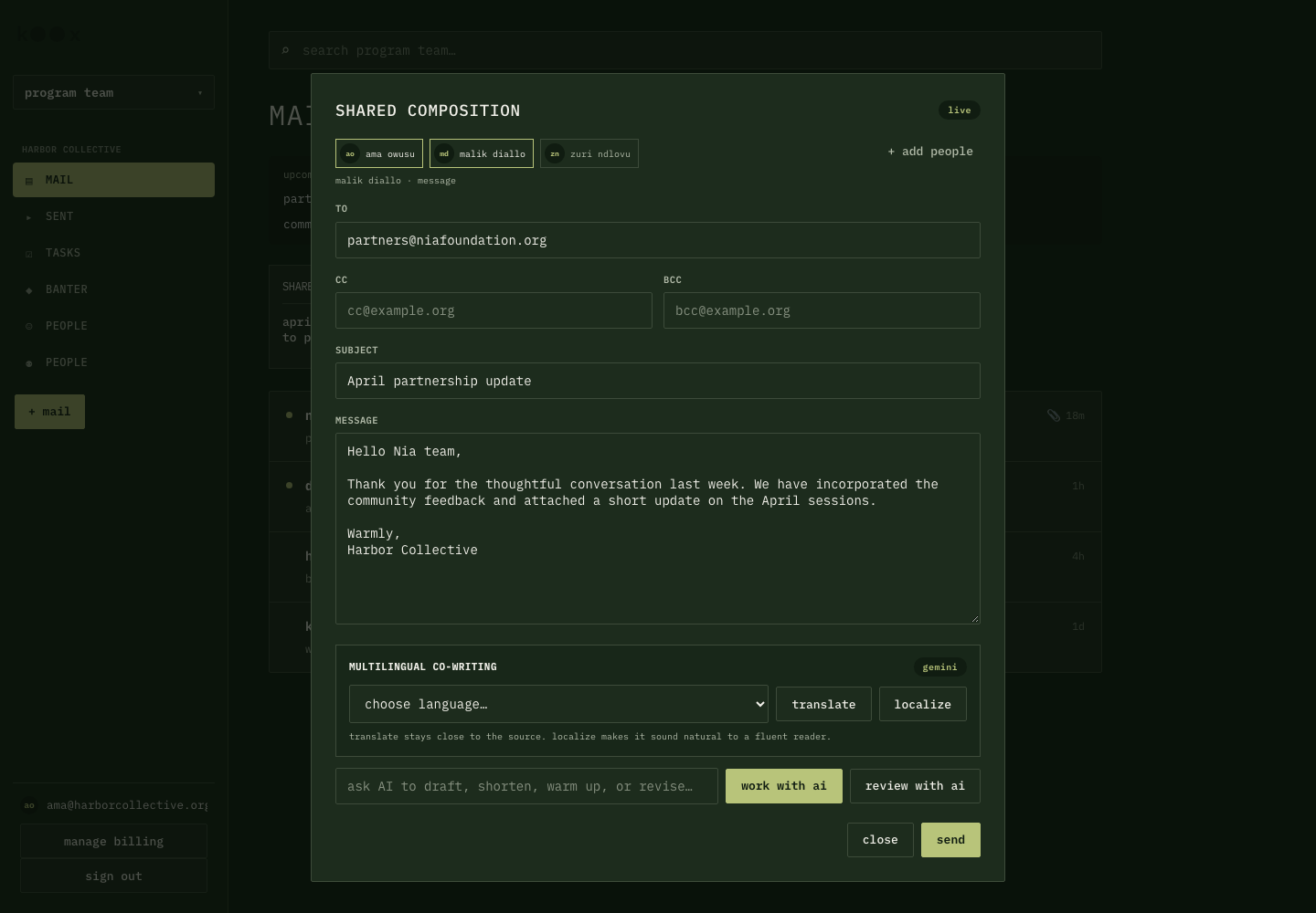 Koox shared AI composition workspace
