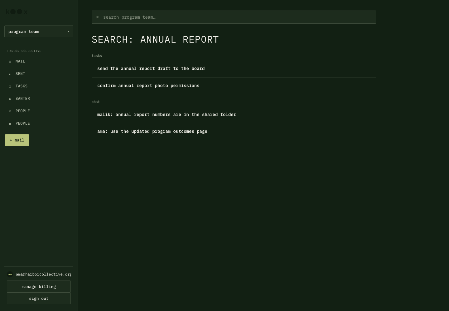 Koox workspace search
